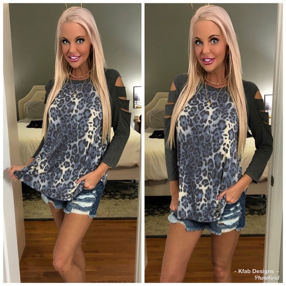 🥰LAST 1! Blue/Charcoal Animal Print Ladder Top! - Picture 4 of 8